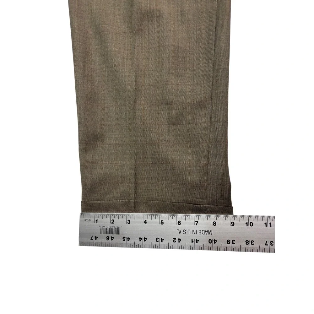Hart Schaffner Marx 46R 38x32 Tan Windowpane 2pc Pant Suit USA Wool Pleated